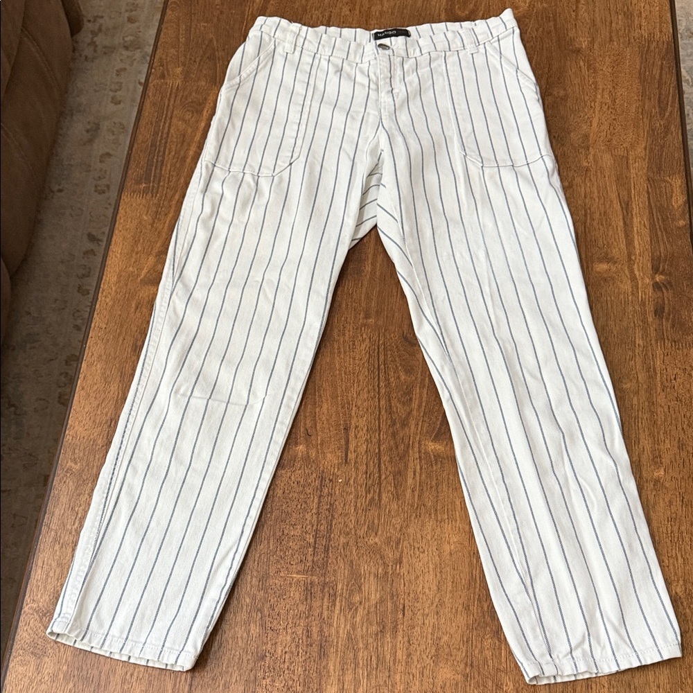 Mango Cream and Navy Pinstripe Pants